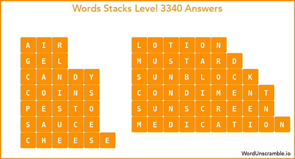 Word Stacks Level 3340 Answers