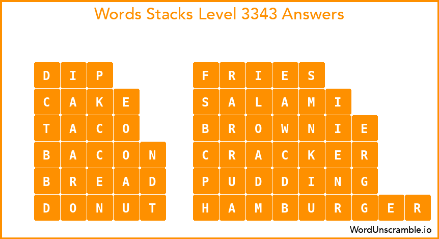 Word Stacks Level 3343 Answers