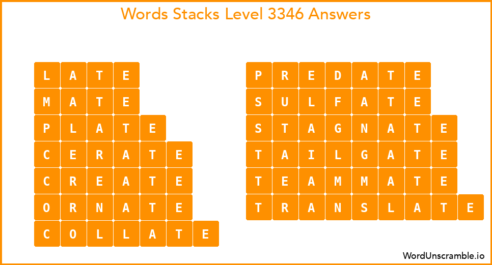 Word Stacks Level 3346 Answers