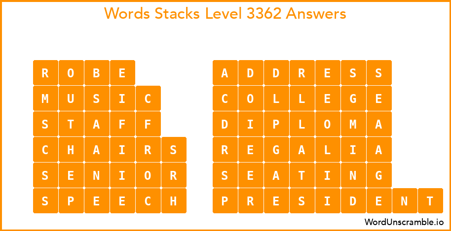 Word Stacks Level 3362 Answers