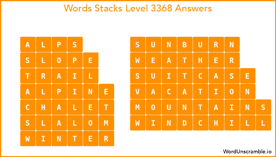 Word Stacks Level 3368 Answers