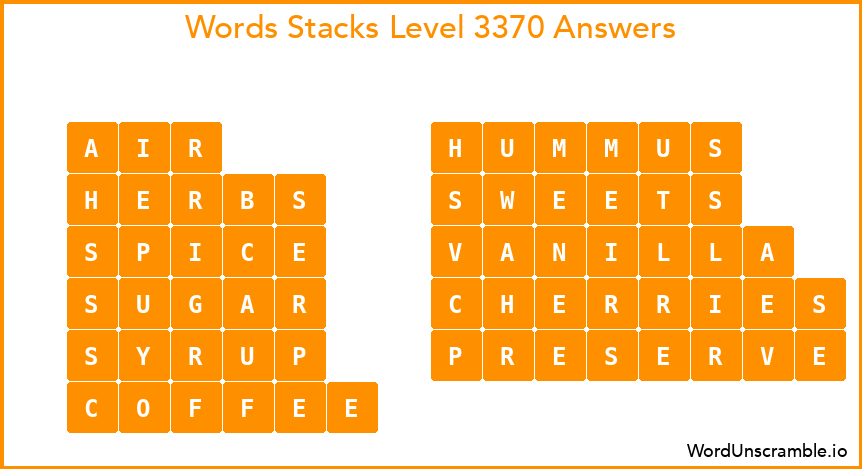 Word Stacks Level 3370 Answers
