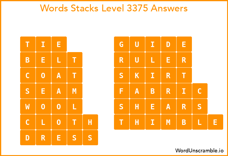 Word Stacks Level 3375 Answers