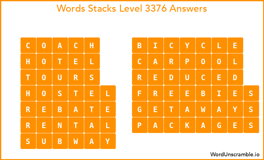Word Stacks Level 3376 Answers