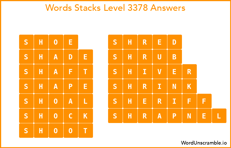 Word Stacks Level 3378 Answers