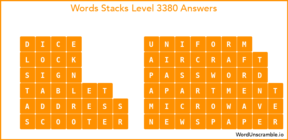 Word Stacks Level 3380 Answers