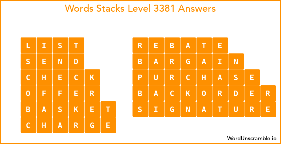 Word Stacks Level 3381 Answers