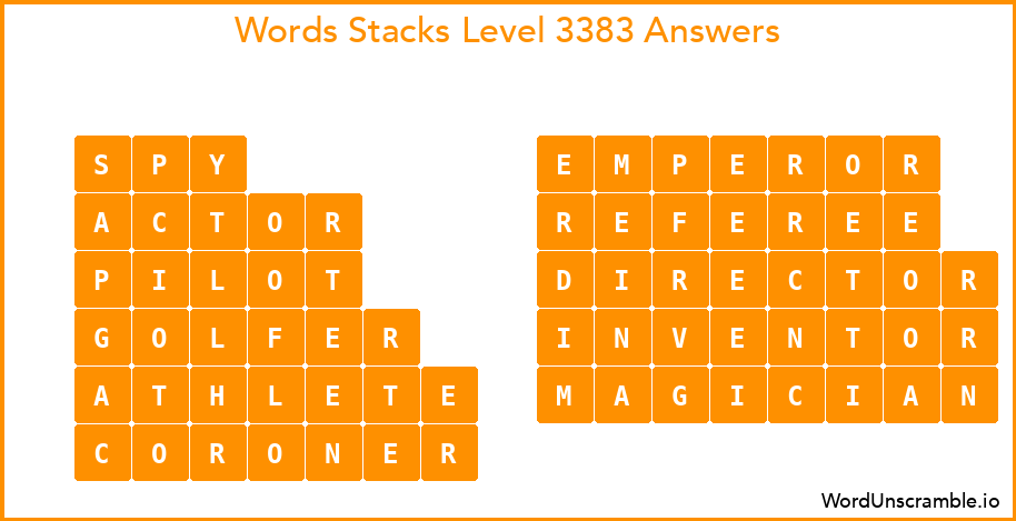 Word Stacks Level 3383 Answers