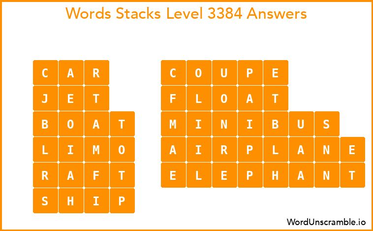 Word Stacks Level 3384 Answers