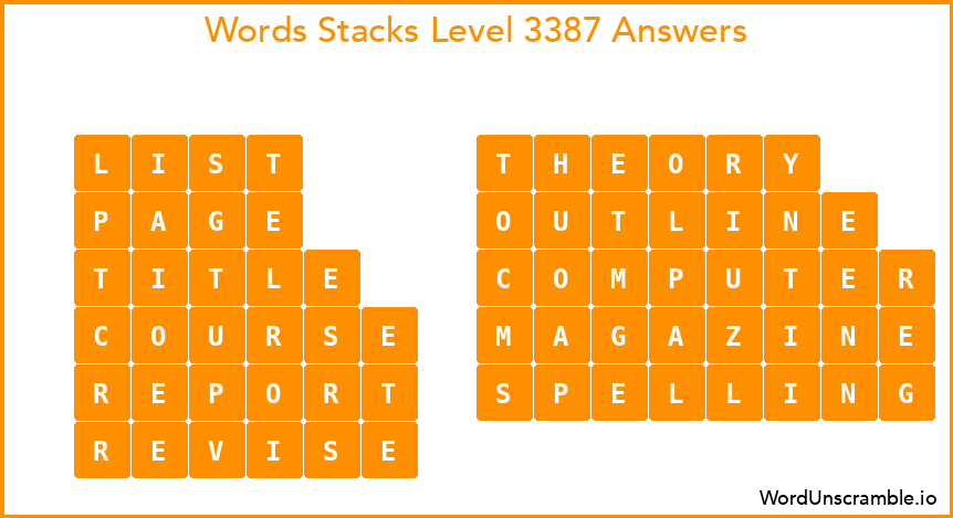 Word Stacks Level 3387 Answers