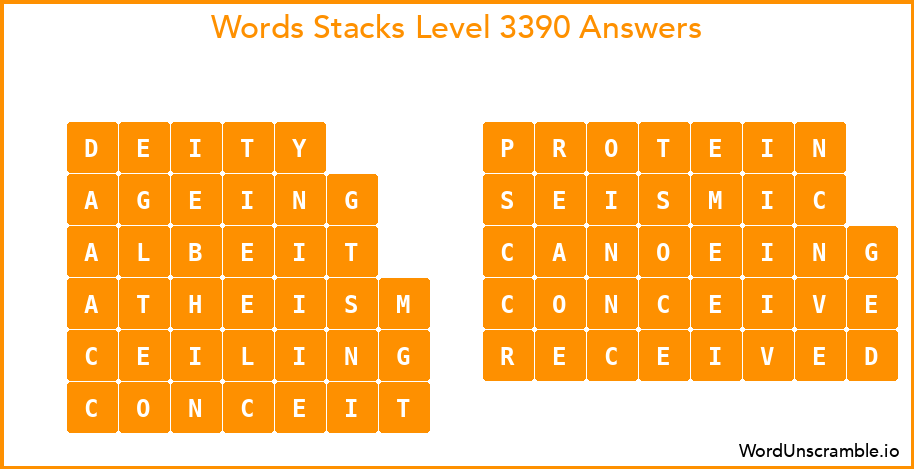 Word Stacks Level 3390 Answers