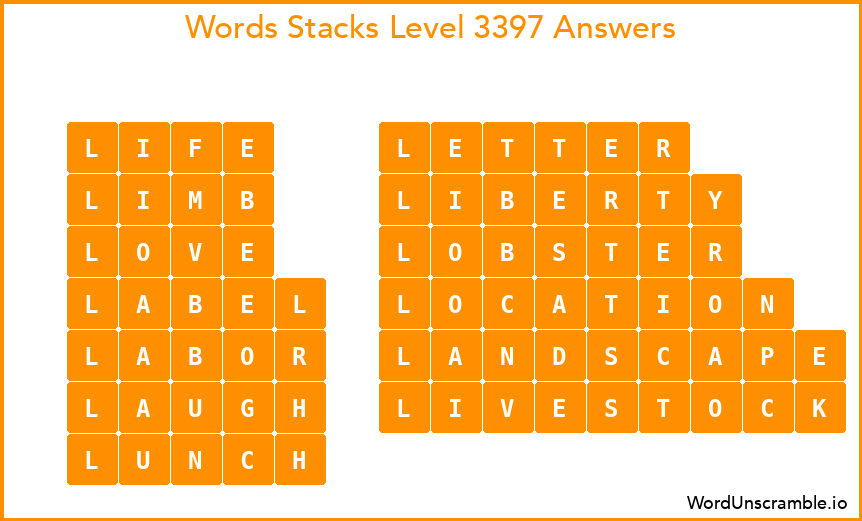 Word Stacks Level 3397 Answers