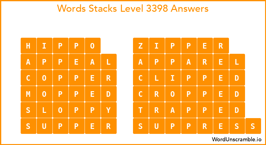 Word Stacks Level 3398 Answers
