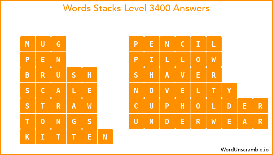 Word Stacks Level 3400 Answers