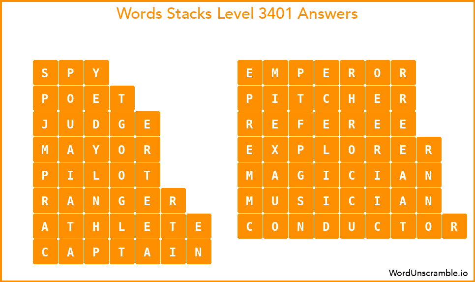 Word Stacks Level 3401 Answers