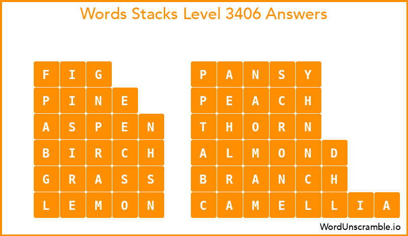Word Stacks Level 3406 Answers