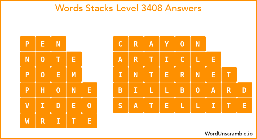 Word Stacks Level 3408 Answers