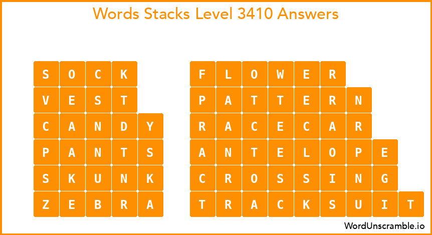 Word Stacks Level 3410 Answers
