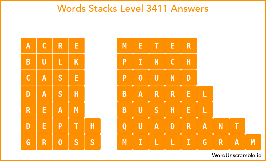 Word Stacks Level 3411 Answers