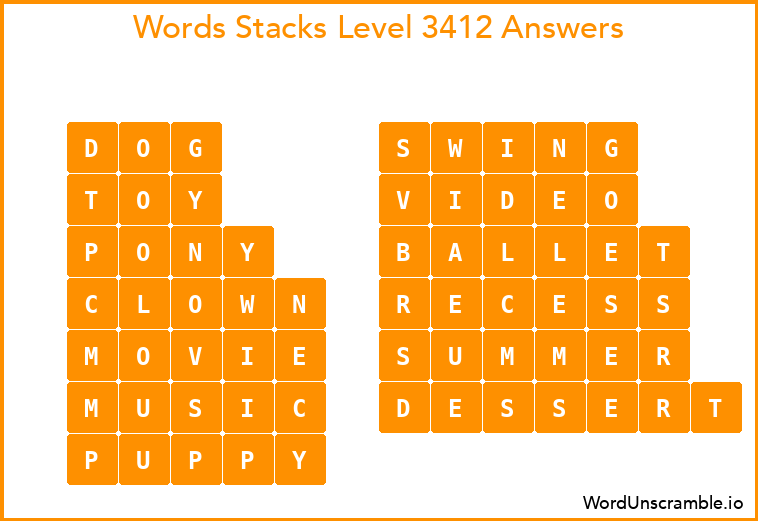 Word Stacks Level 3412 Answers