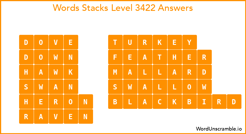 Word Stacks Level 3422 Answers