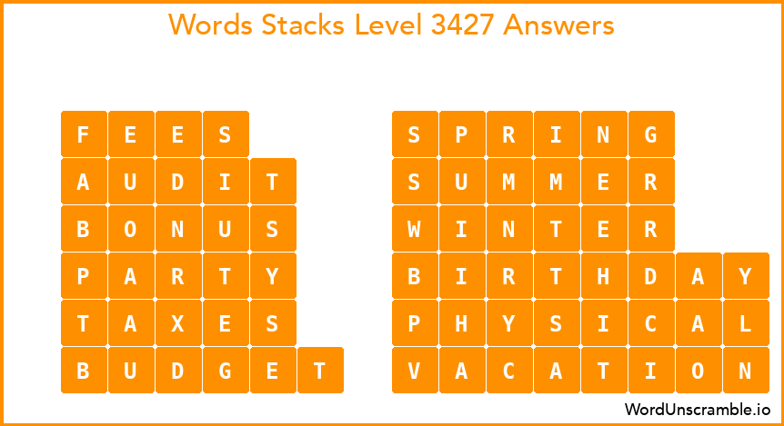 Word Stacks Level 3427 Answers