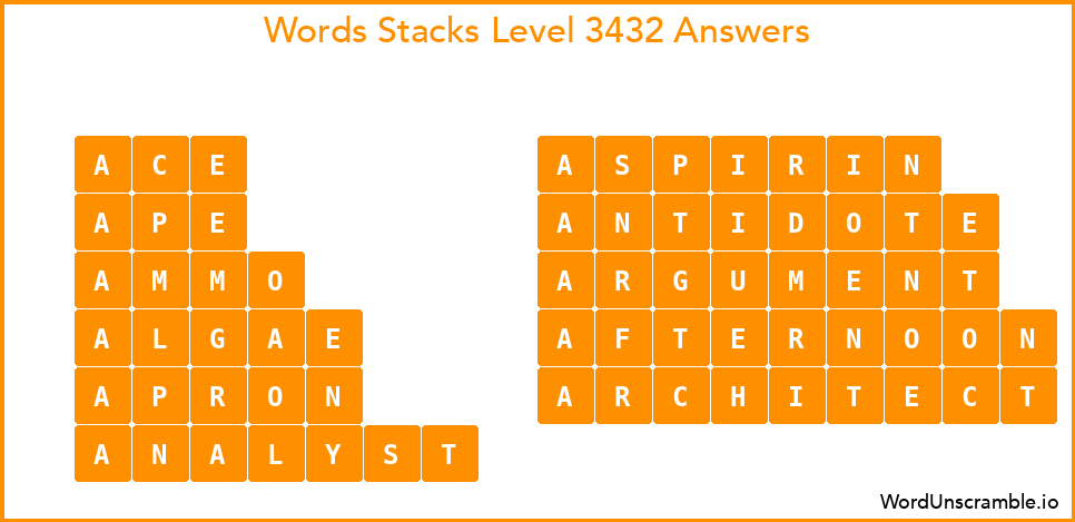 Word Stacks Level 3432 Answers