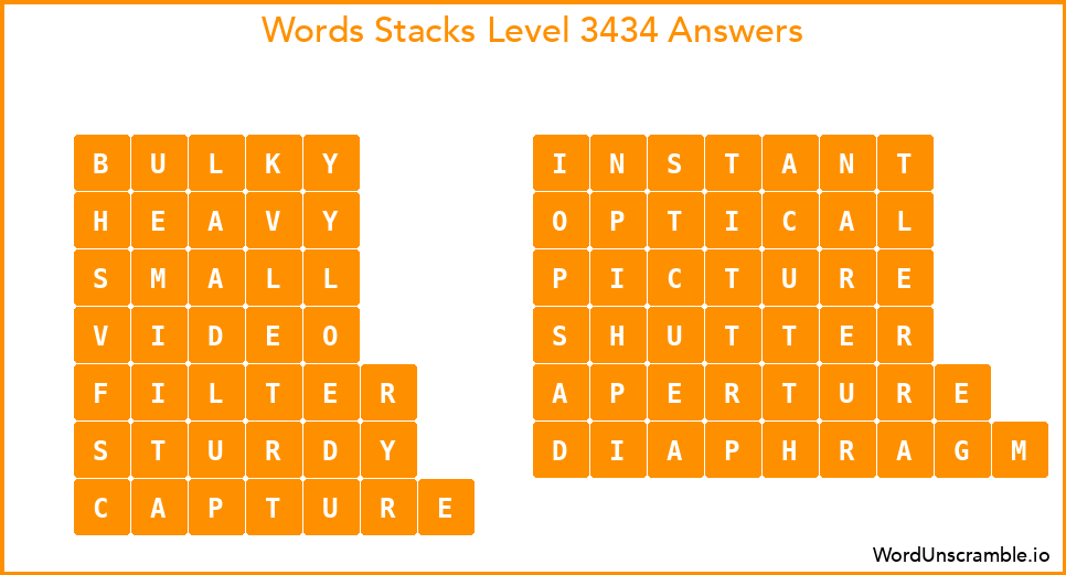 Word Stacks Level 3434 Answers
