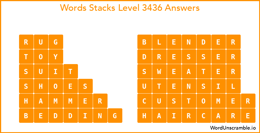 Word Stacks Level 3436 Answers