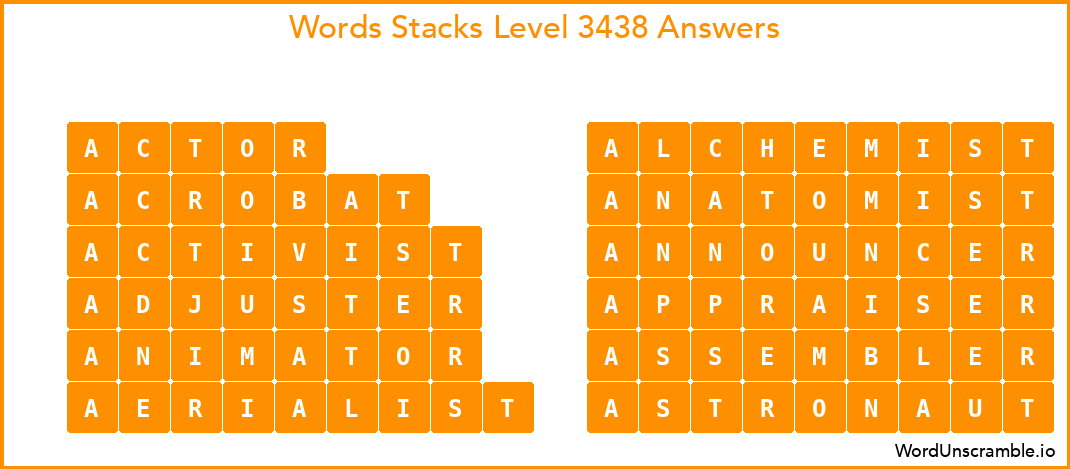 Word Stacks Level 3438 Answers