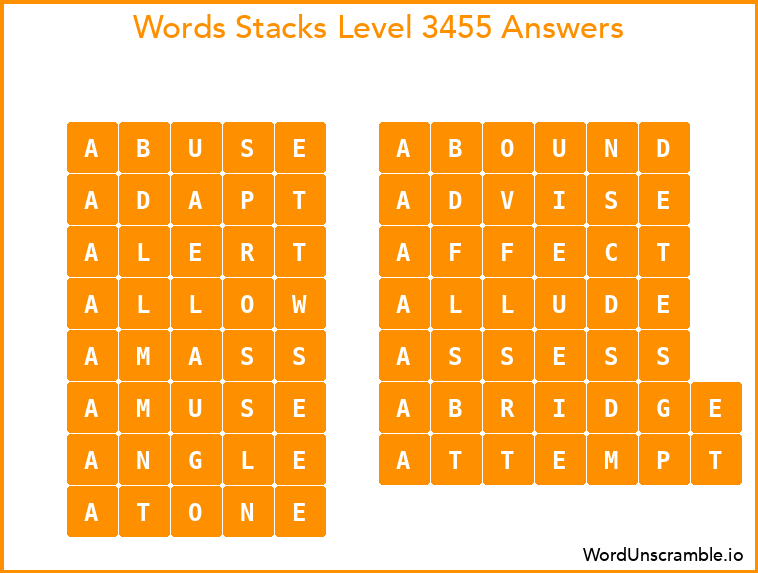 Word Stacks Level 3455 Answers