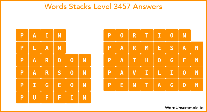 Word Stacks Level 3457 Answers