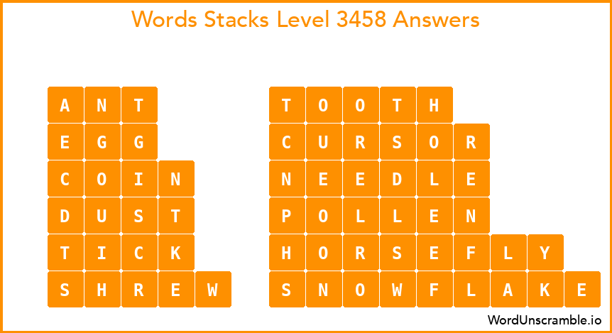 Word Stacks Level 3458 Answers
