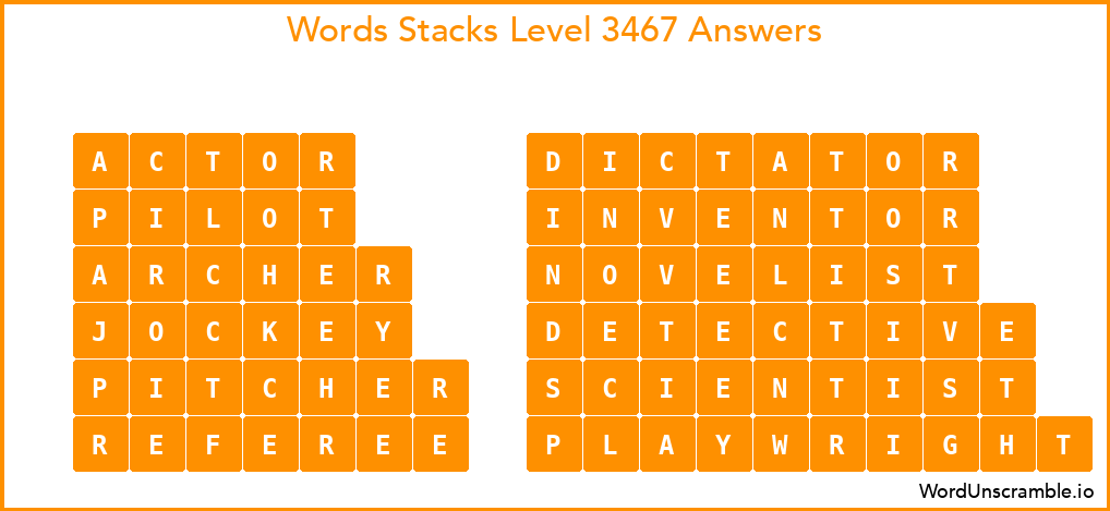 Word Stacks Level 3467 Answers