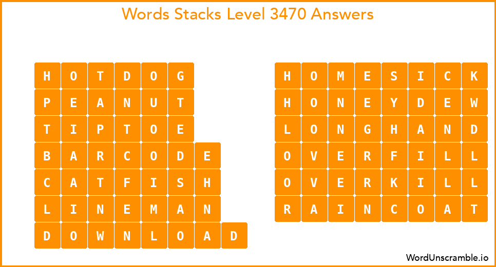 Word Stacks Level 3470 Answers