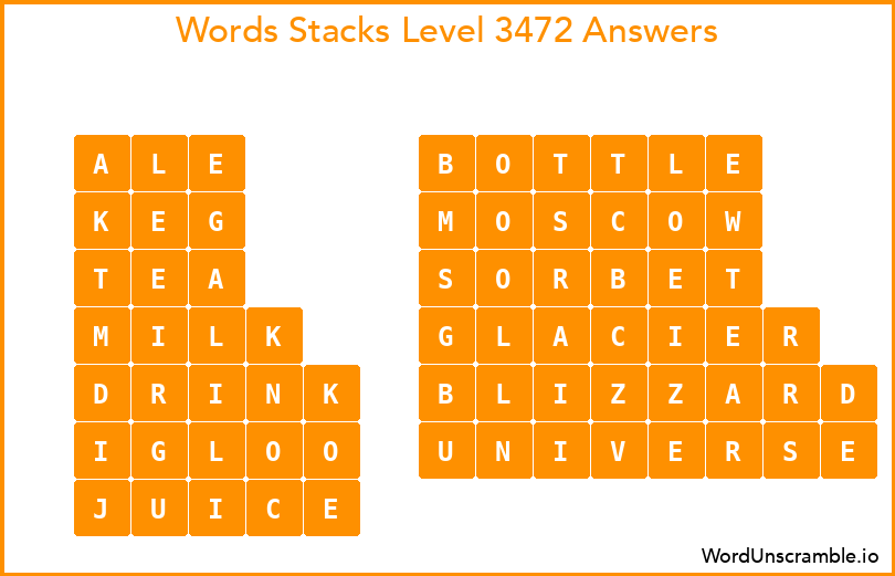 Word Stacks Level 3472 Answers