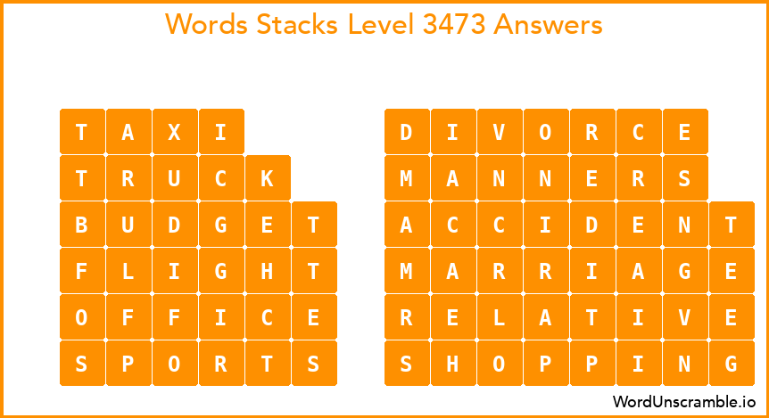 Word Stacks Level 3473 Answers