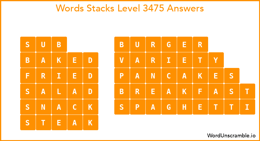Word Stacks Level 3475 Answers
