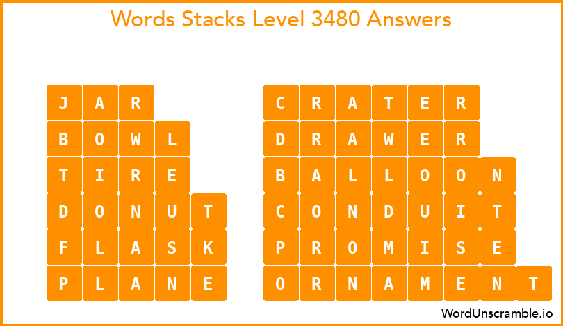 Word Stacks Level 3480 Answers