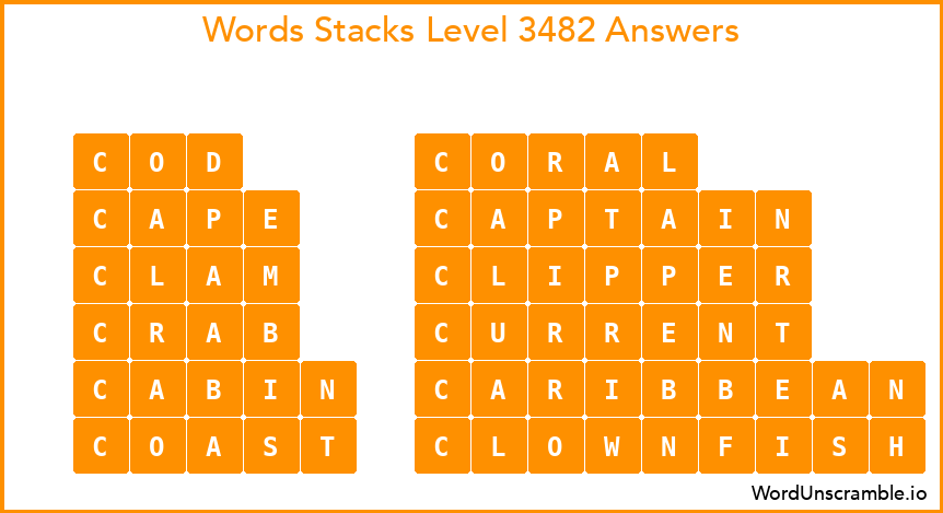 Word Stacks Level 3482 Answers