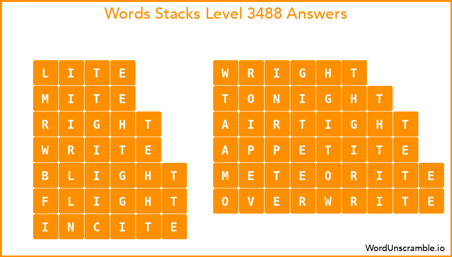 Word Stacks Level 3488 Answers