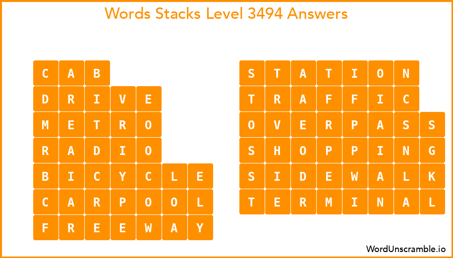 Word Stacks Level 3494 Answers