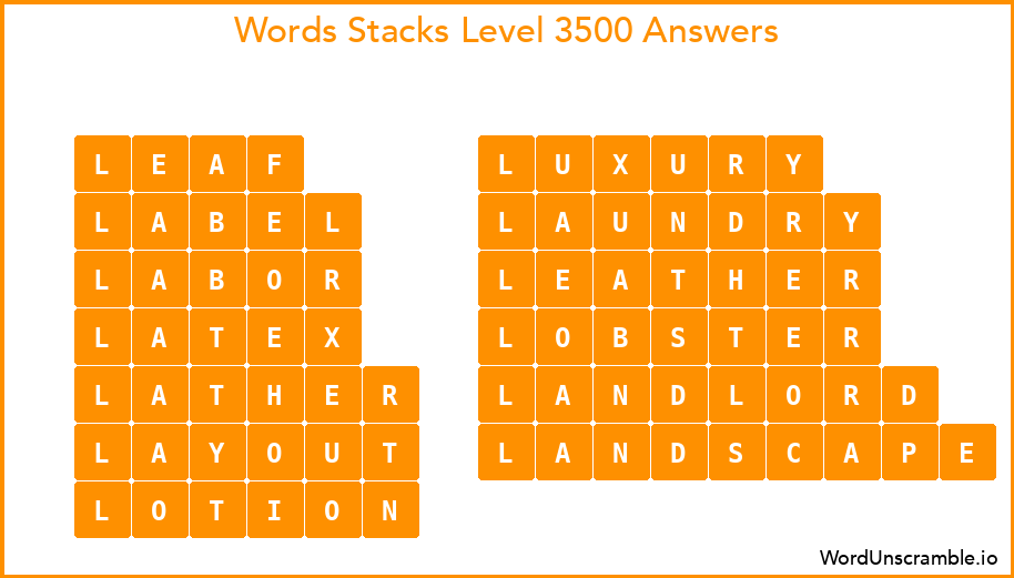 Word Stacks Level 3500 Answers