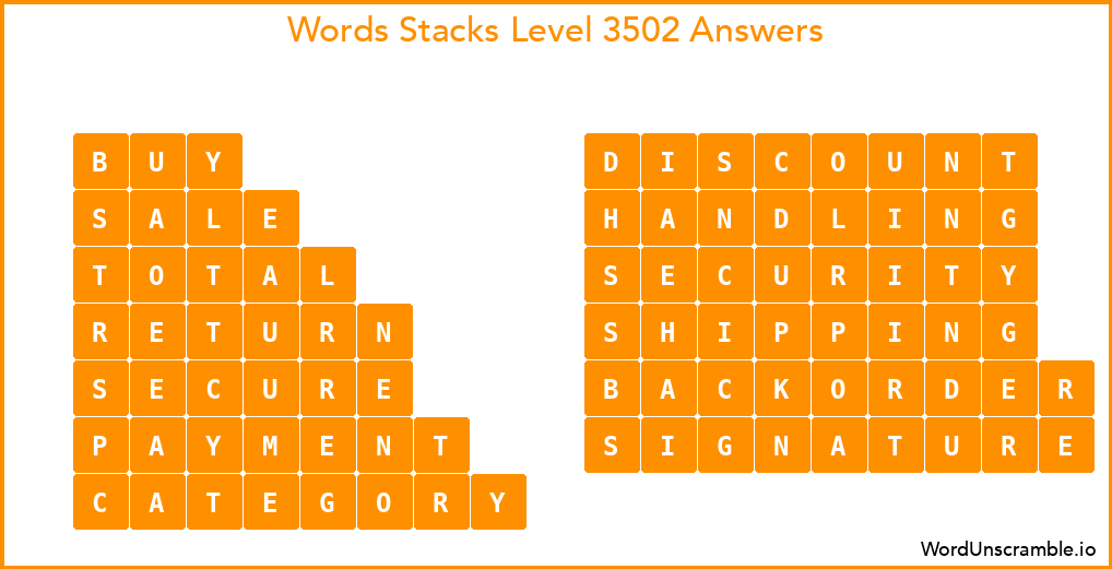 Word Stacks Level 3502 Answers