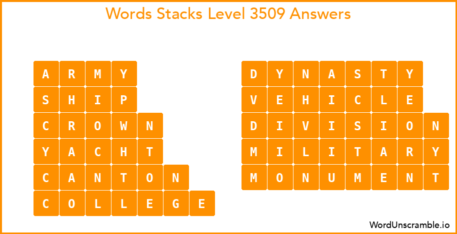 Word Stacks Level 3509 Answers