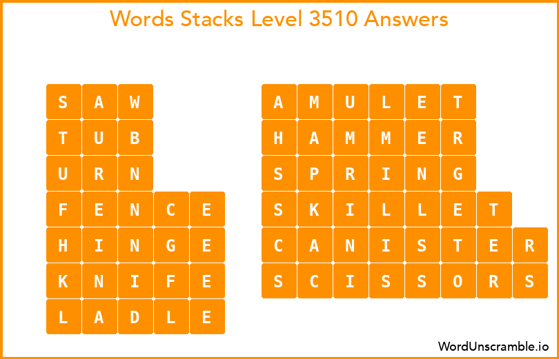 Word Stacks Level 3510 Answers