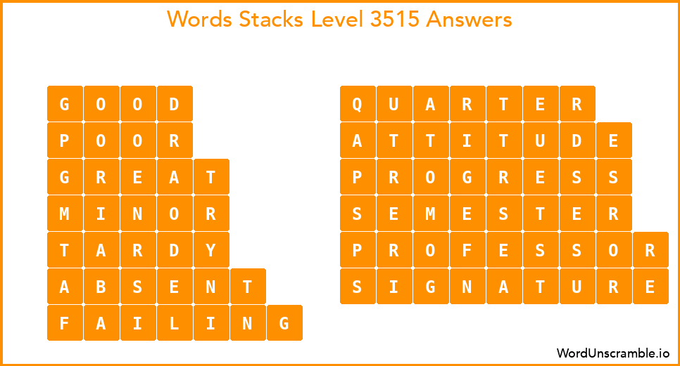 Word Stacks Level 3515 Answers