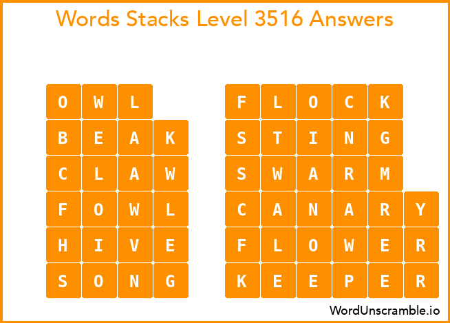 Word Stacks Level 3516 Answers