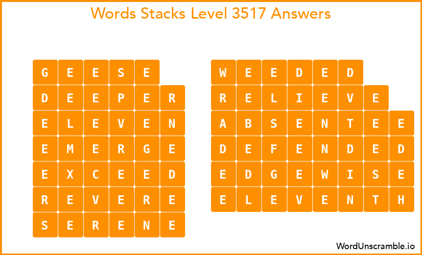 Word Stacks Level 3517 Answers