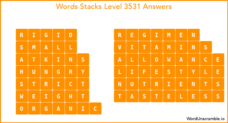Word Stacks Level 3531 Answers